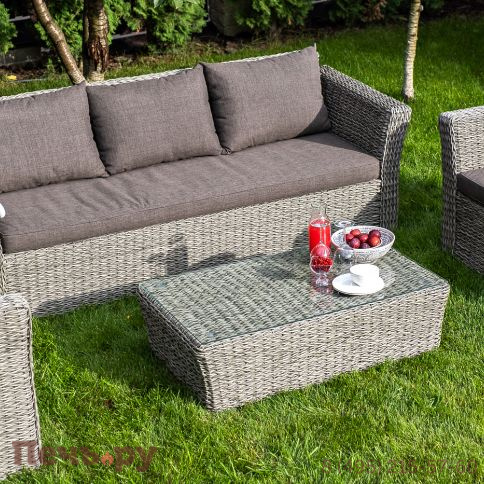 4SiS Капучино диван из искусственного ротанга (гиацинт) трехместный, цвет серый фото 4