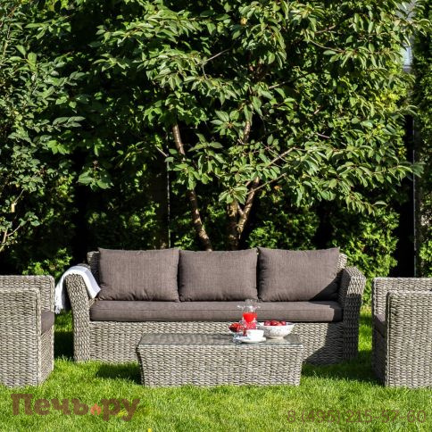 4SiS Капучино диван из искусственного ротанга (гиацинт) трехместный, цвет серый фото 5