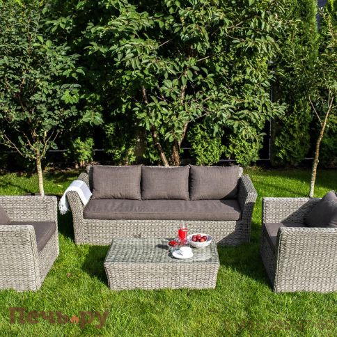 4SiS Капучино диван из искусственного ротанга (гиацинт) трехместный, цвет серый фото 7