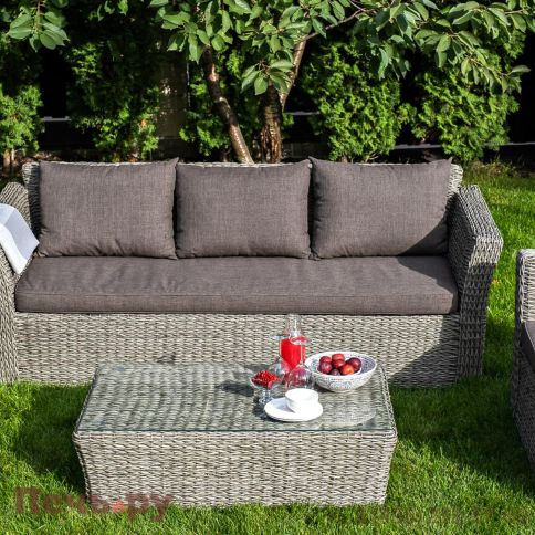 4SiS Капучино диван из искусственного ротанга (гиацинт) трехместный, цвет серый фото 8