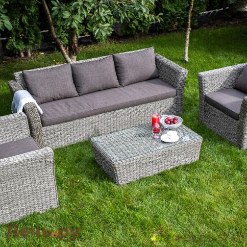 4SiS Капучино диван из искусственного ротанга (гиацинт) трехместный, цвет серый фото 9