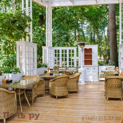 4SiS Равенна плетеное кресло из искусственного ротанга, цвет соломенный с серой подушкой фото 4