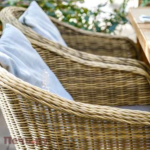 4SiS Равенна плетеное кресло из искусственного ротанга, цвет соломенный с серой подушкой фото 8