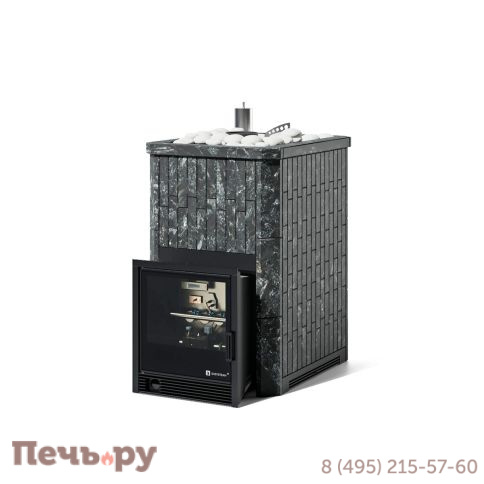 Банная печь Изистим Анапа в наборном полноценном кожухе Пироксенит с открытым верхом с газовой горелкой фото