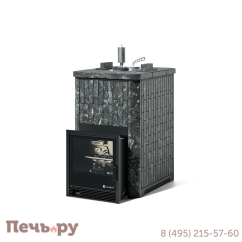 Банная печь Изистим Анапа в наборном полноценном кожухе Пироксенит с закрытым верхом с газовой горелкой фото