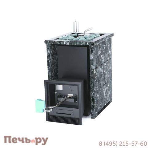 Банная печь ИзиСтим Анапа в трехстороннем кожухе Пироксенит с открытым верхом и газовой горелкой фото