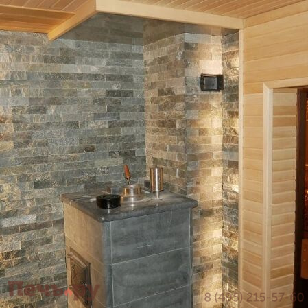 Банная печь ИзиСтим Геленджик-М2 в трёхстороннем кожухе из талькохлорита фото 3