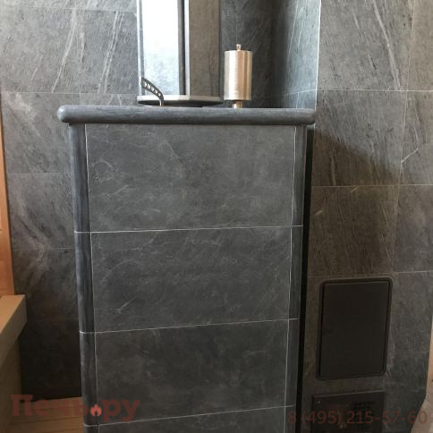 Банная печь ИзиСтим Геленджик в трёхстороннем кожухе с открытым верхом из талькохлорита фото 3