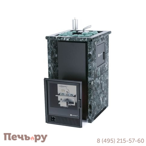 Банная печь ИзиСтим Сочи М2 в трехстороннем кожухе Пироксенит с открытым верхом с газовой горелкой фото