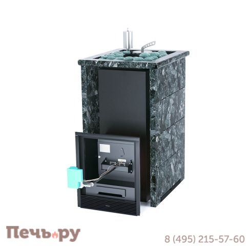 Банная печь ИзиСтим Сочи в трехстороннем кожухе Пироксенит с открытым верхом с газовой горелкой фото 2
