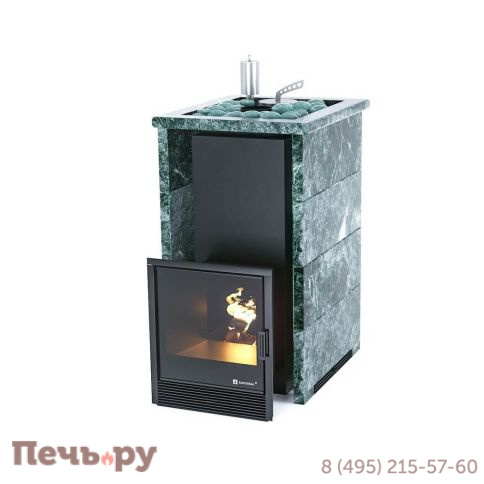 Банная печь ИзиСтим Сочи в трёхстороннем кожухе с открытым верхом из змеевика фото