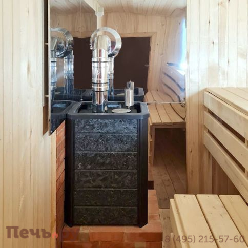 Банная печь ИзиСтим Ялта 15 в кожухе из природного камня фото 9