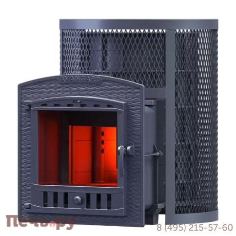 Чугунная банная печь GFS Авангард 24 (П2) в круглой сетке фото