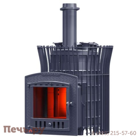 Чугунная банная печь GFS Авангард ЗК 35 (П2) Ураган в сетке Тюльпан фото