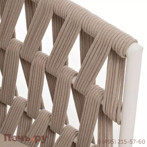 Диван 2-местный плетеный из роупа 4SiS Диего, каркас алюминий белый муар, роуп бежевый круглый, ткань бежевая 052 фото 5