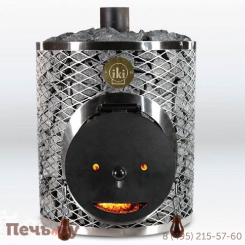 Дровяная печь для сауны IKI Maxi со стальной дверцей смайл фото
