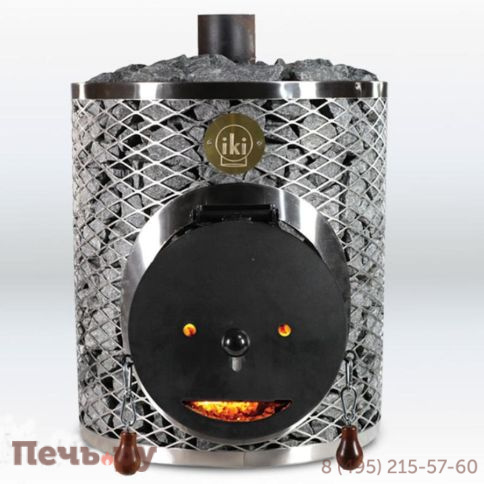 Дровяная печь для сауны IKI Mini со стальной дверцей смайл фото