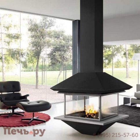 Дровяной камин Traforart Gaia (Гайя), стекло, черный фото