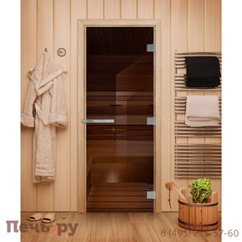 Дверь для бани DoorWood Эталон Бронза 1900х700, 10 мм, 3 петли, коробка - листв. порода фото