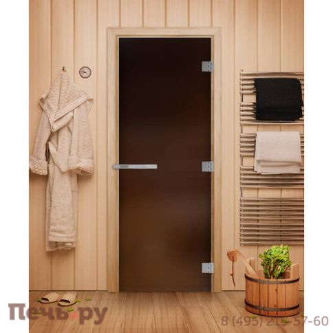 Дверь для бани DoorWood Эталон Матовая Бронза 1900х700, 10 мм, 3 петли, коробка - листв. порода фото