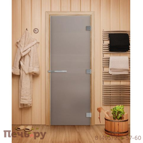 Дверь для бани DoorWood Эталон Сатин 2000х800, 10 мм, 3 петли, коробка - листв. порода фото