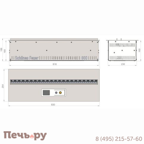 Электрический паровой камин Schones Feuer 3D FireLine 800 со стальной крышкой фото 6