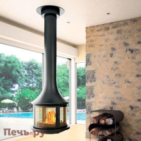 Готовый камин Bordelet Lea 998 центральный подвесной со стеклом фото