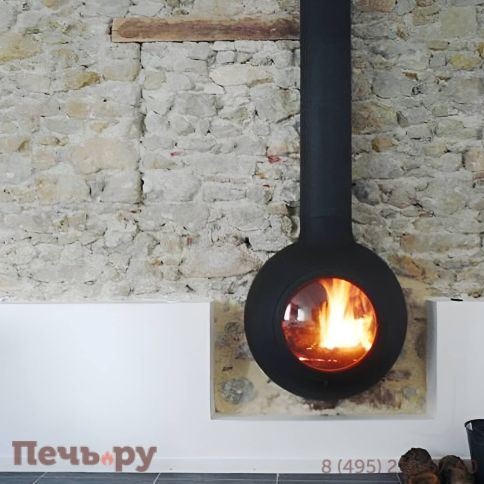 Готовый камин Focus Emifocus с выпуклой стеклянной дверцей, труба в потолке фото 3