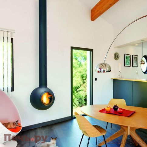 Готовый камин Focus Emifocus с выпуклой стеклянной дверцей, труба в потолке фото 4