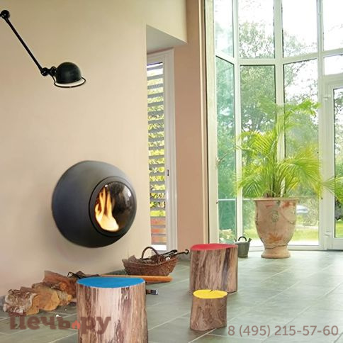 Готовый камин Focus Emifocus с выпуклой стеклянной дверцей, труба в стене фото 3