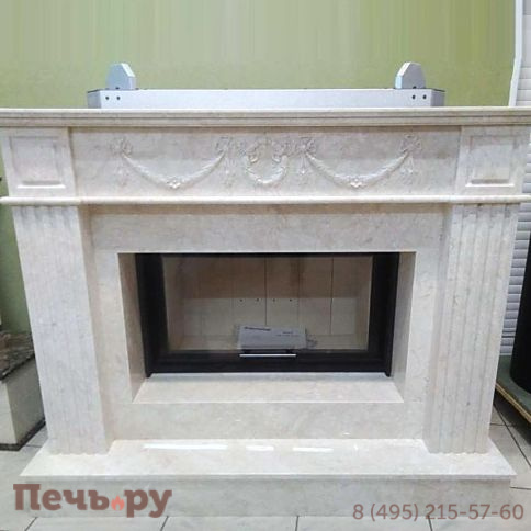 Камин из мрамора Вашингтон Крема Нова с топкой Romotop Heat 3G L 88.50.01 фото 3