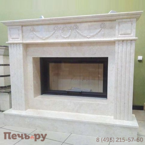 Камин из мрамора Вашингтон Крема Нова с топкой Romotop Heat 3G L 88.50.01 фото