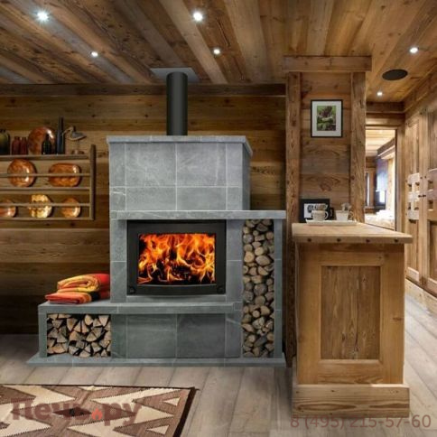 Камин накопительного типа Теплый камень FS 8  с банкеткой и дровником (цена без топки) фото 2