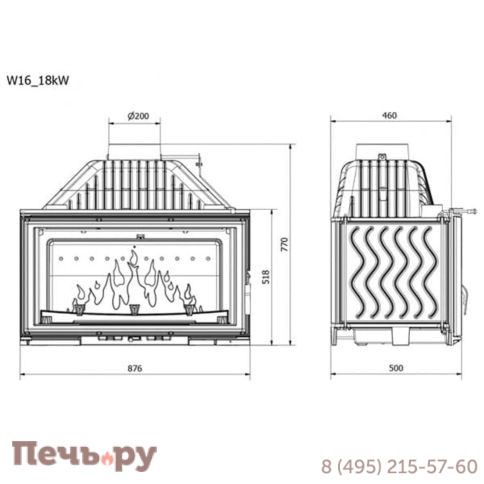 Каминная чугунная топка  Kaw-Met W16 18кВт фото 6