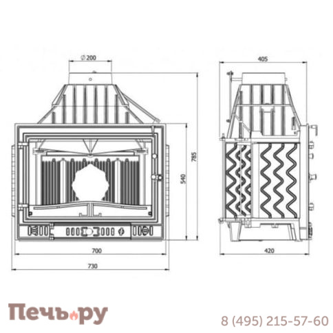 Каминная чугунная топка  Kaw-Met W3 16,7 кВт фото 9