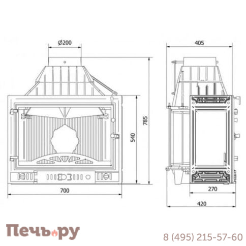 Каминная чугунная топка Kaw-Met W3PLB (3 стекла) 16,7 кВт фото 6