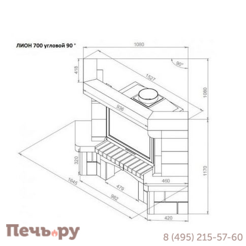 Каминная облицовка Европейские Камины Лион 700 угловой 90° фото 2