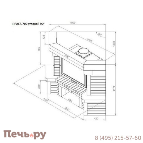 Каминная облицовка Европейские Камины Прага 700 угловой 90° фото 2