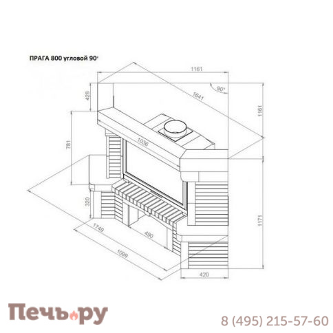 Каминная облицовка Европейские Камины Прага 800 угловой 90° фото 2