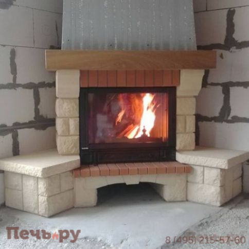 Каминная облицовка Supra Russia Bolero SR, желтая, с деревянной балкой фото 2