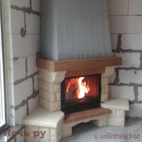 Каминная облицовка Supra Russia Bolero SR, желтая, с деревянной балкой фото 3