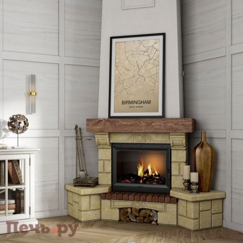 Каминная облицовка Supra Russia Bolero SR, желтая, с деревянной балкой фото