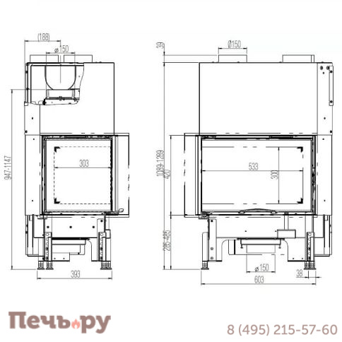 Каминная топка Austroflamm 63х40х42S правый/левый угол фото 4