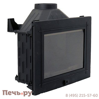 Каминная топка Diffusion А5, встраиваемая, с двойным дожигом, с чугунным декоративным фасадом фото