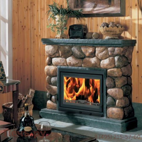 Каминная топка ЭкоКамин Альфа 700 (200мм) с черным шамотом фото 2