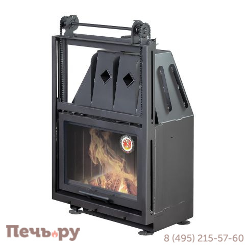 Каминная топка ЭкоКамин Альфа 700КВ (150 мм) с контргрузом черный шамот фото