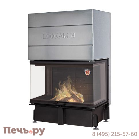 Каминная топка ЭкоКамин Дельта 1000 PВ три стекла подовое горение принтинг черный шамот фото