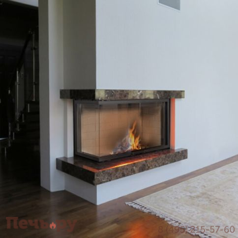 Каминная топка ЭкоКамин Дельта 1000B два стекла черный шамот фото 3