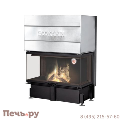 Каминная топка ЭкоКамин Дельта 1000KВ три стекла черный шамот фото