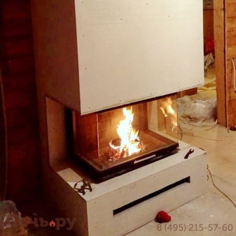 Каминная топка ЭкоКамин Дельта 800B три стекла черный шамот принтинг фото 2